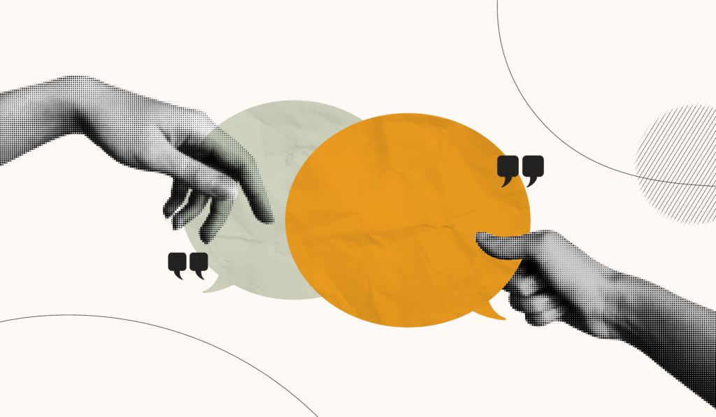 Illustration representing overlapping interpretations of information and stories.